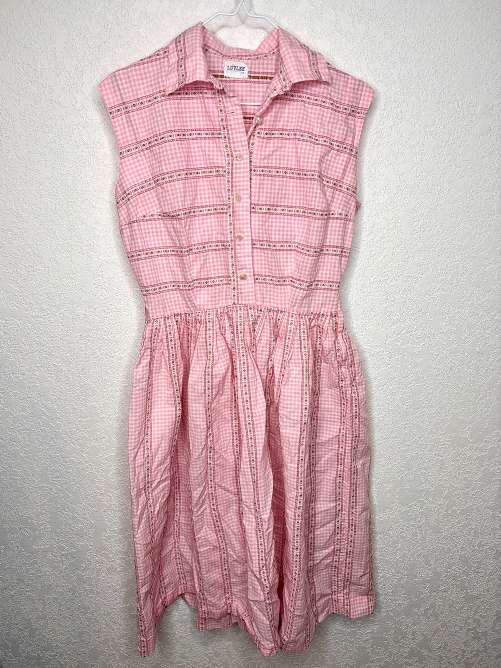 Vintage 1960s Luvlee Lady Cottagecore Pink And White Gingham Dress Womens Size M
